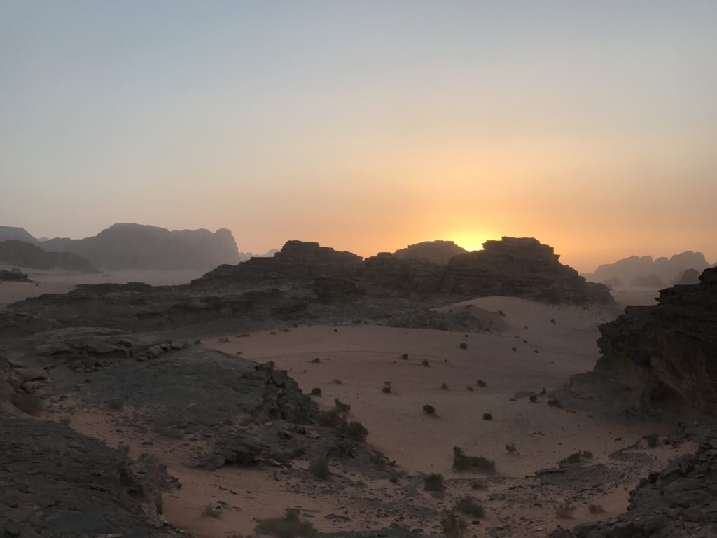 The gorgeous sunset at the Wadi Rum