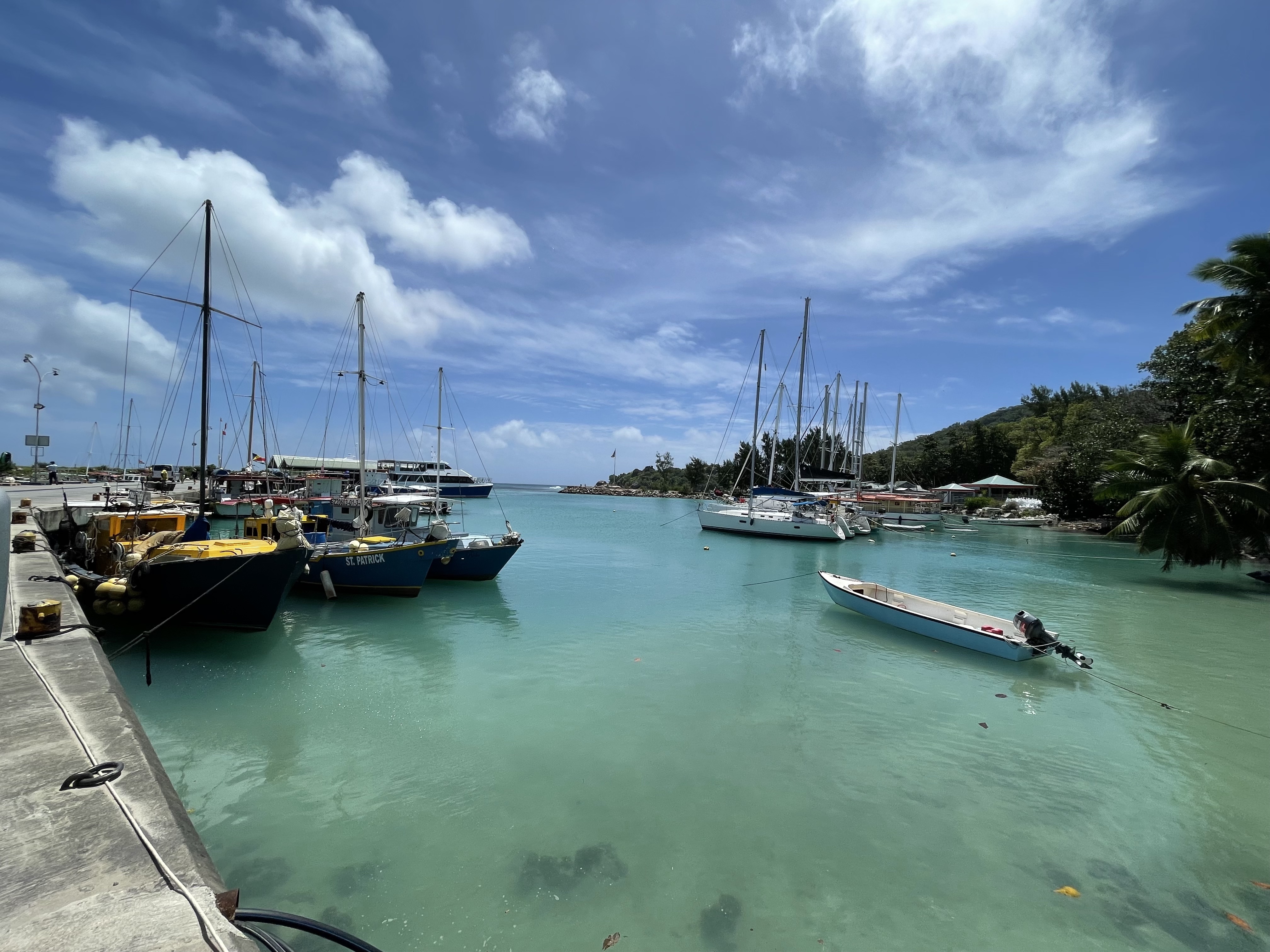 Mesmerising view of boats at the La Digue Island jetty