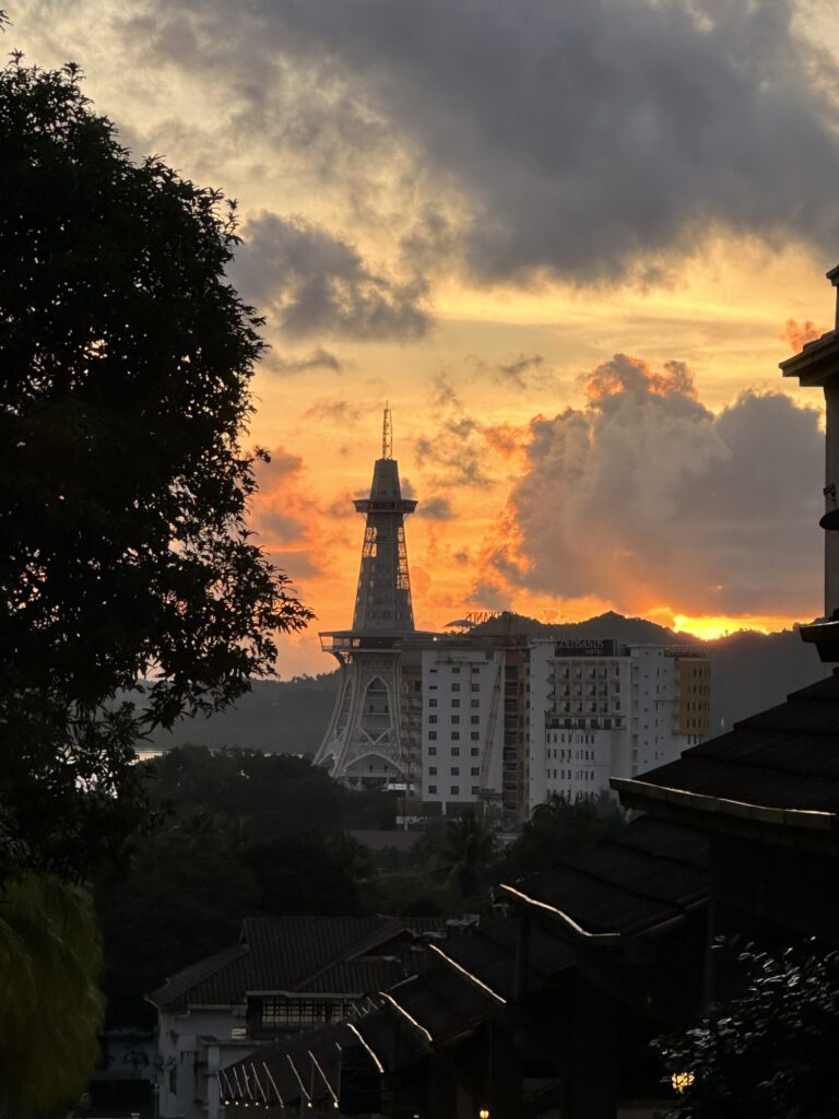 Maha Tower during sunset.