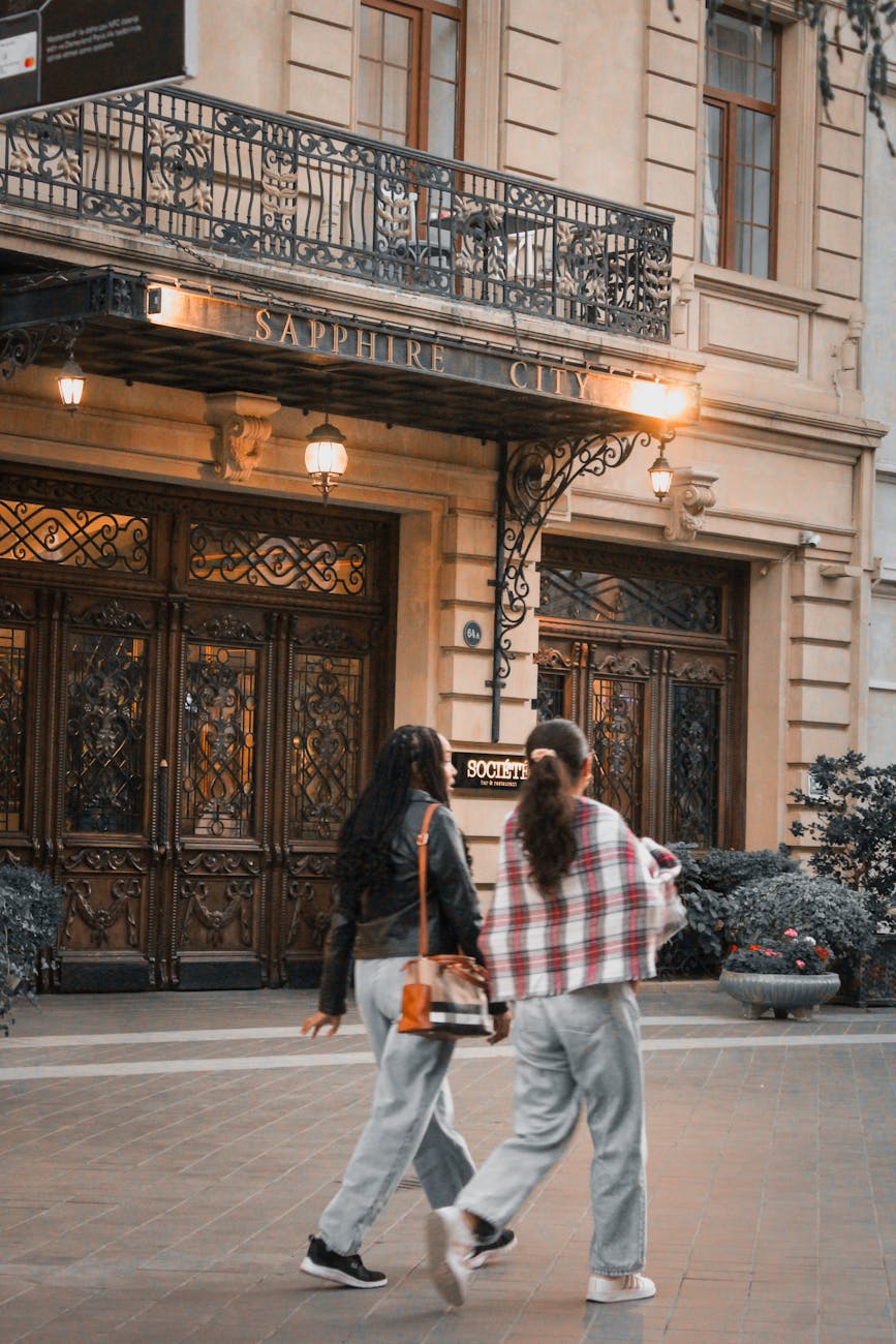 women walking near hotel in baku