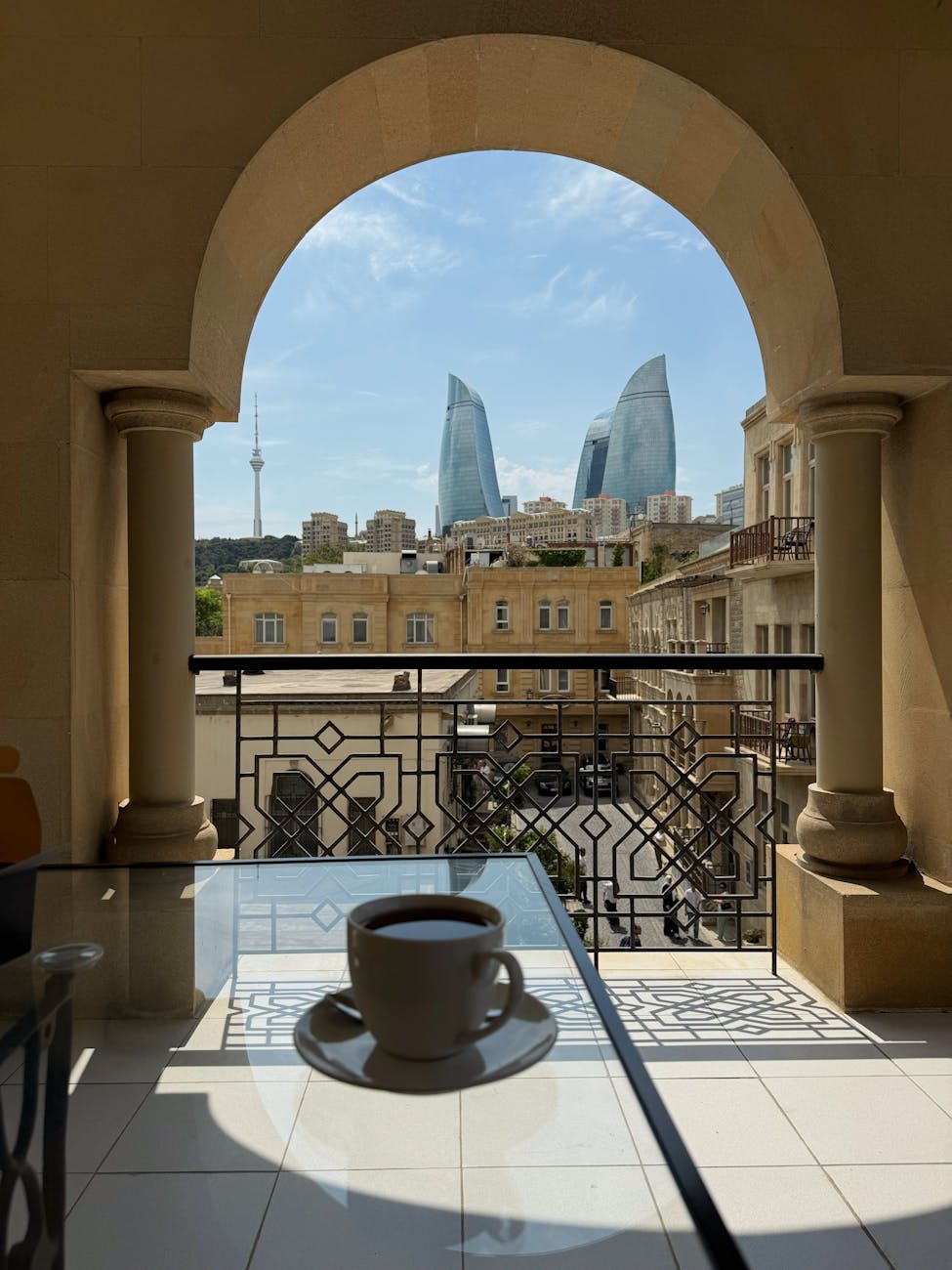 scenic view from balcony with flame towers