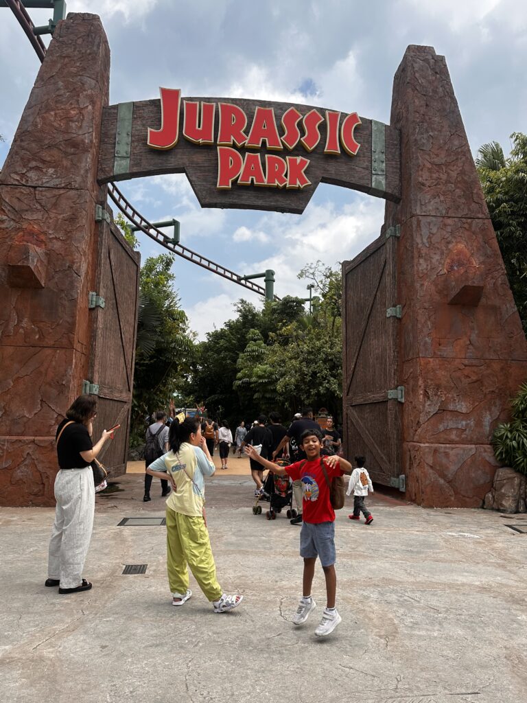 Jurassic Park gate at Universal studios Singapore. 